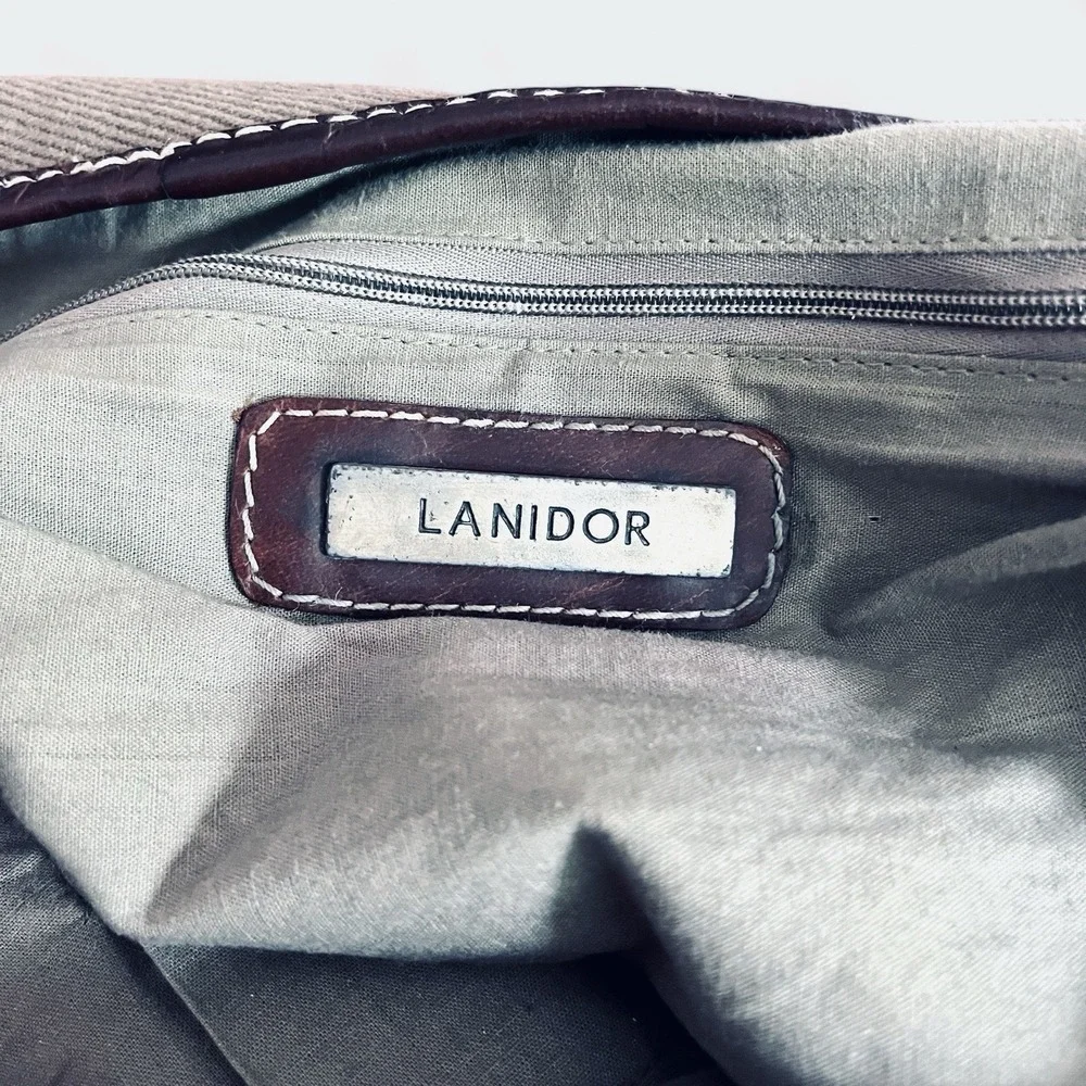 Lanidor Portugal Brown Buffalo Leather Canvas Messenger Bag Satchel Crossbody‎